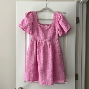 Pink Textured Bubble Sleeve Maternity Mini Dress